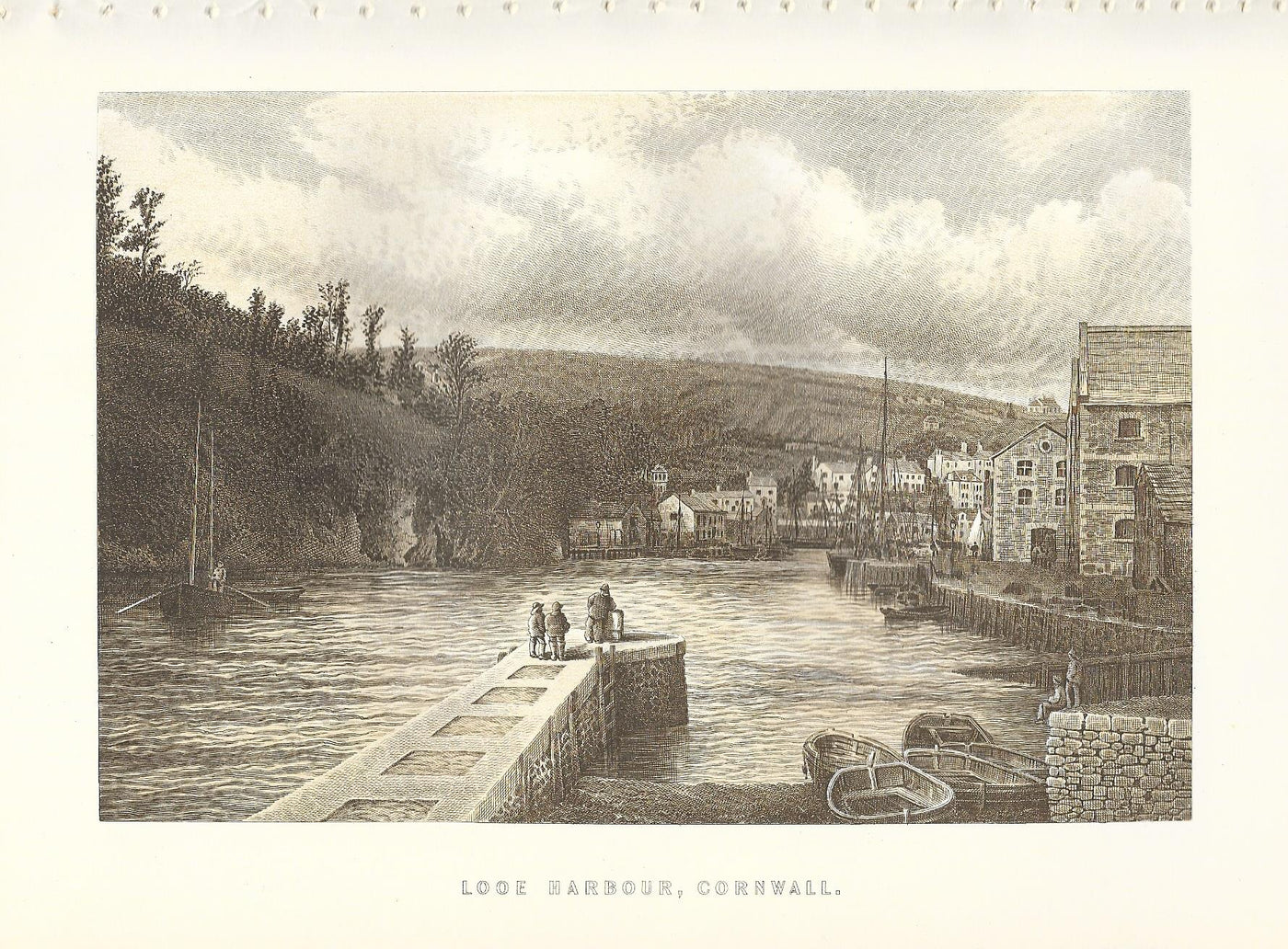 Looe Harbour Cornwall antique print