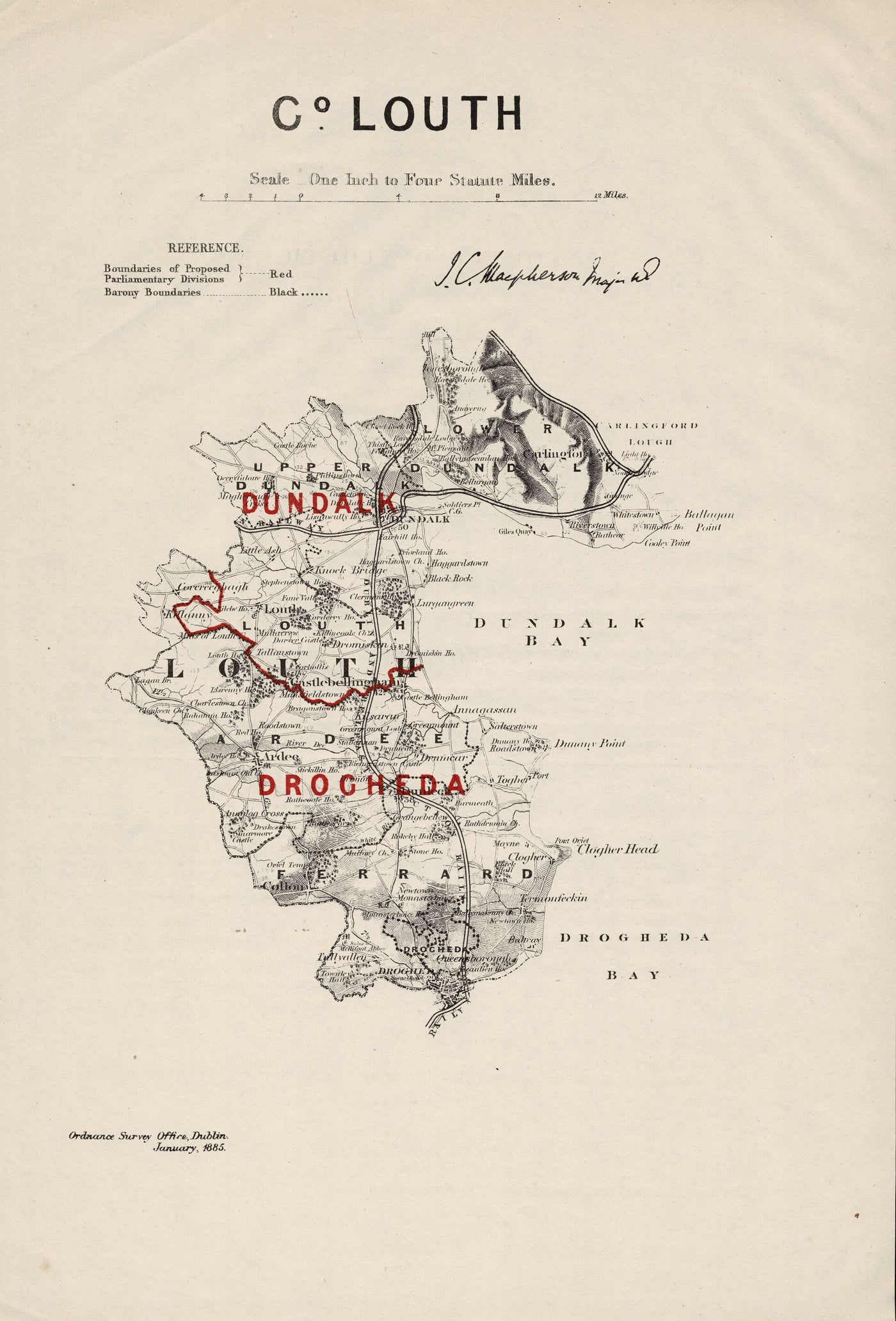 Louth Ireland Ordnance Survey antique map 1885