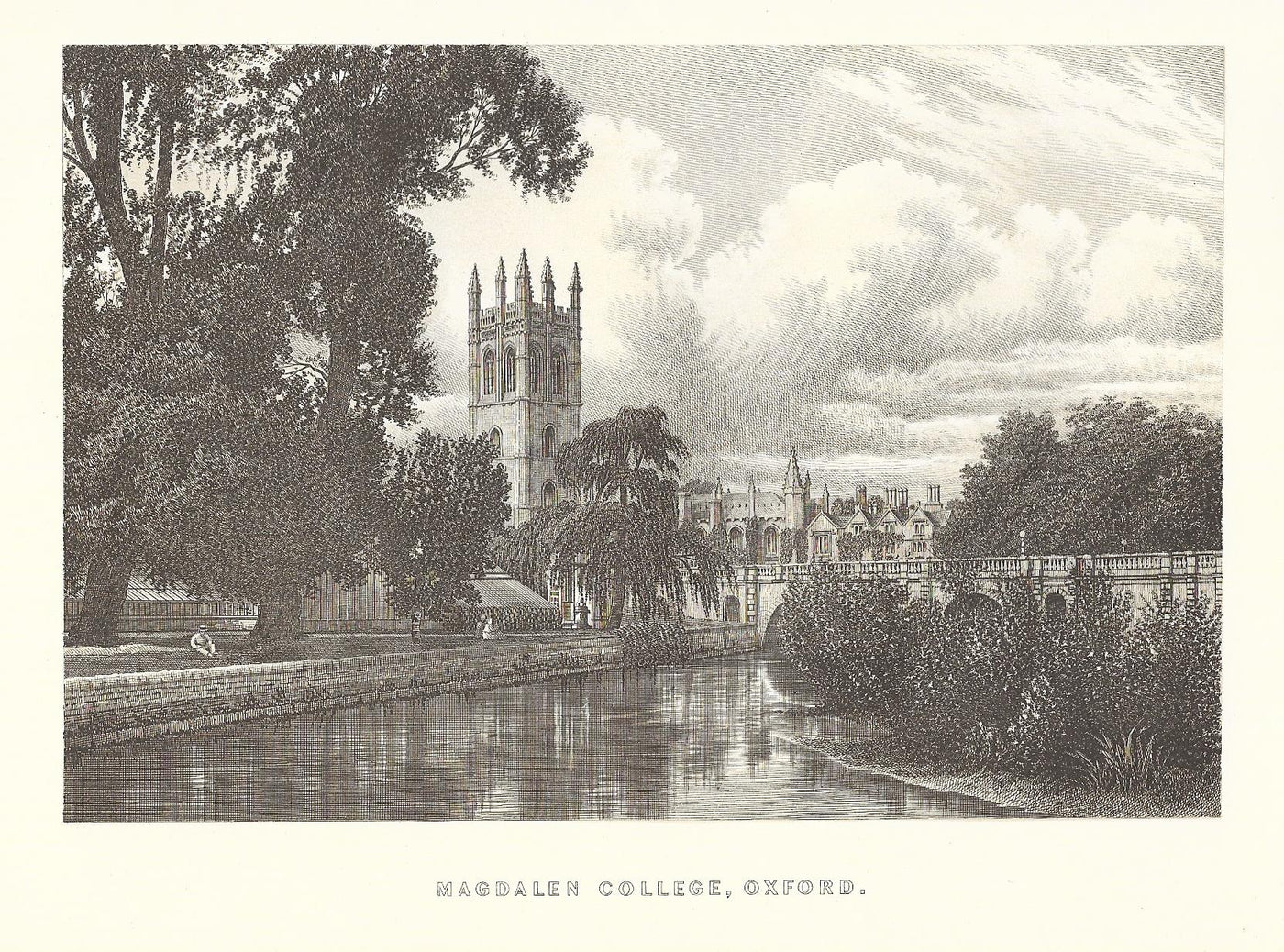 Magdalen College Oxford antique print