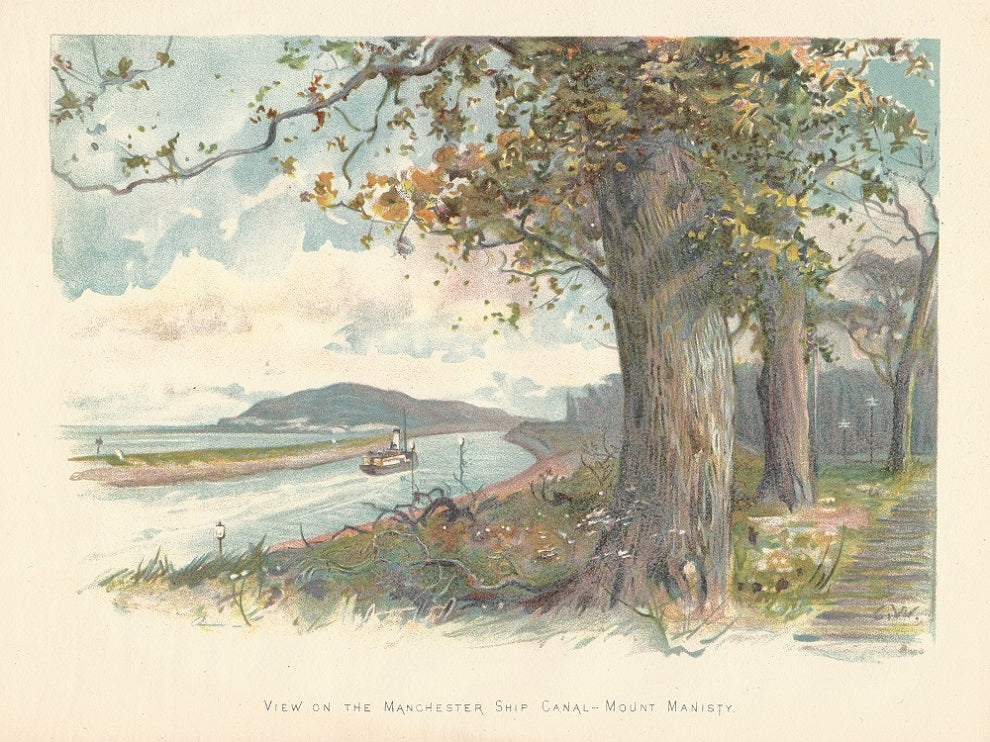 Manchester Ship Canal and Mount Manisty antique print 1895