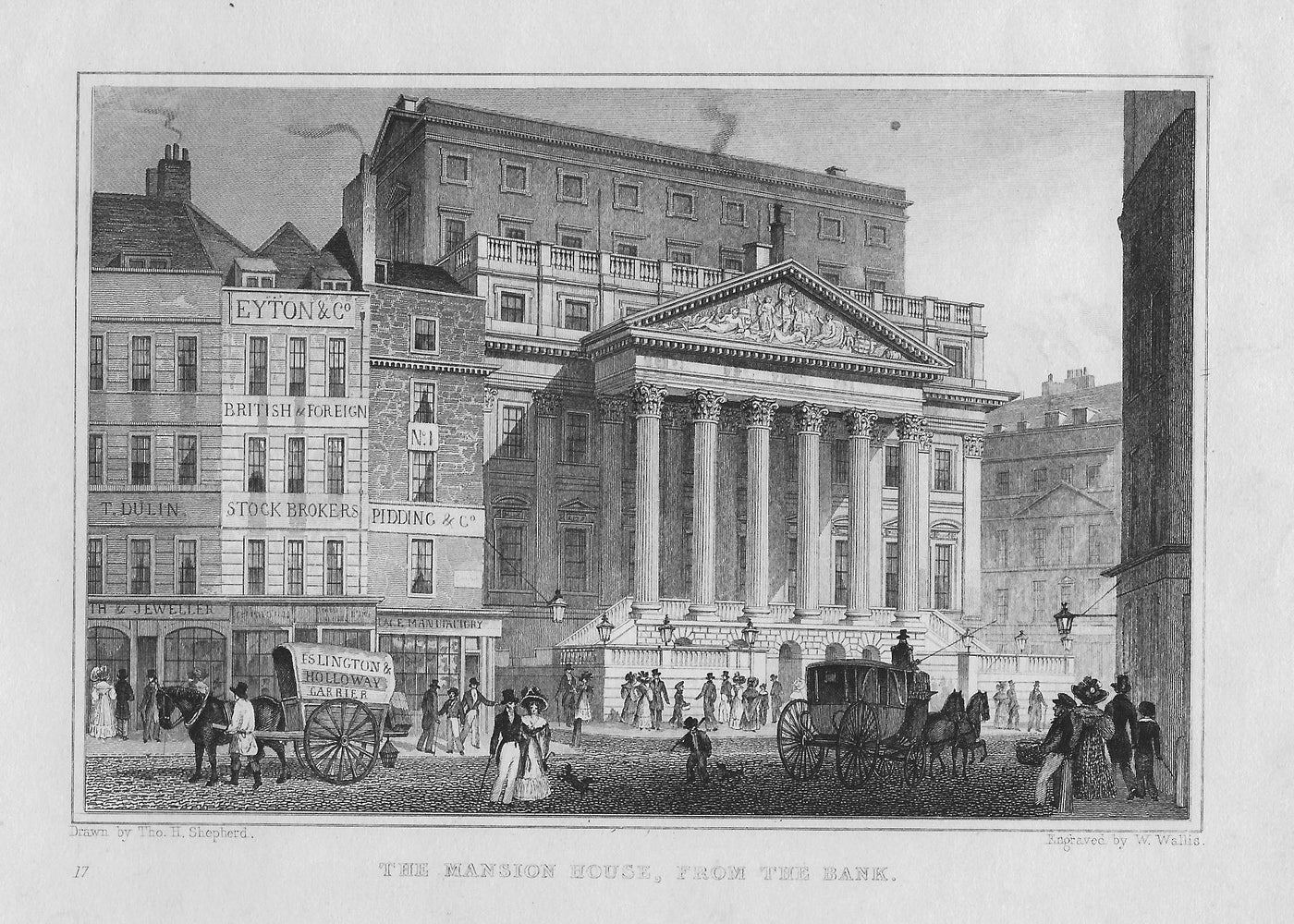 Mansion House City of London antique print 1830