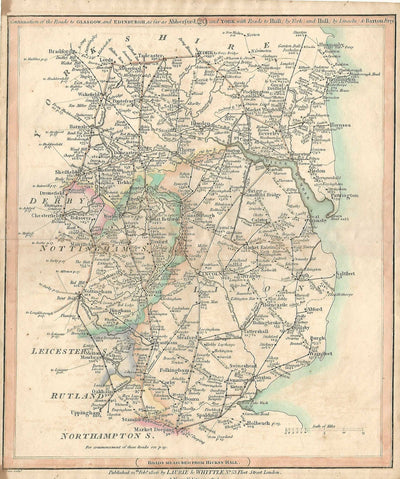 York Leeds Tadcaster from Market Deeping antique road map