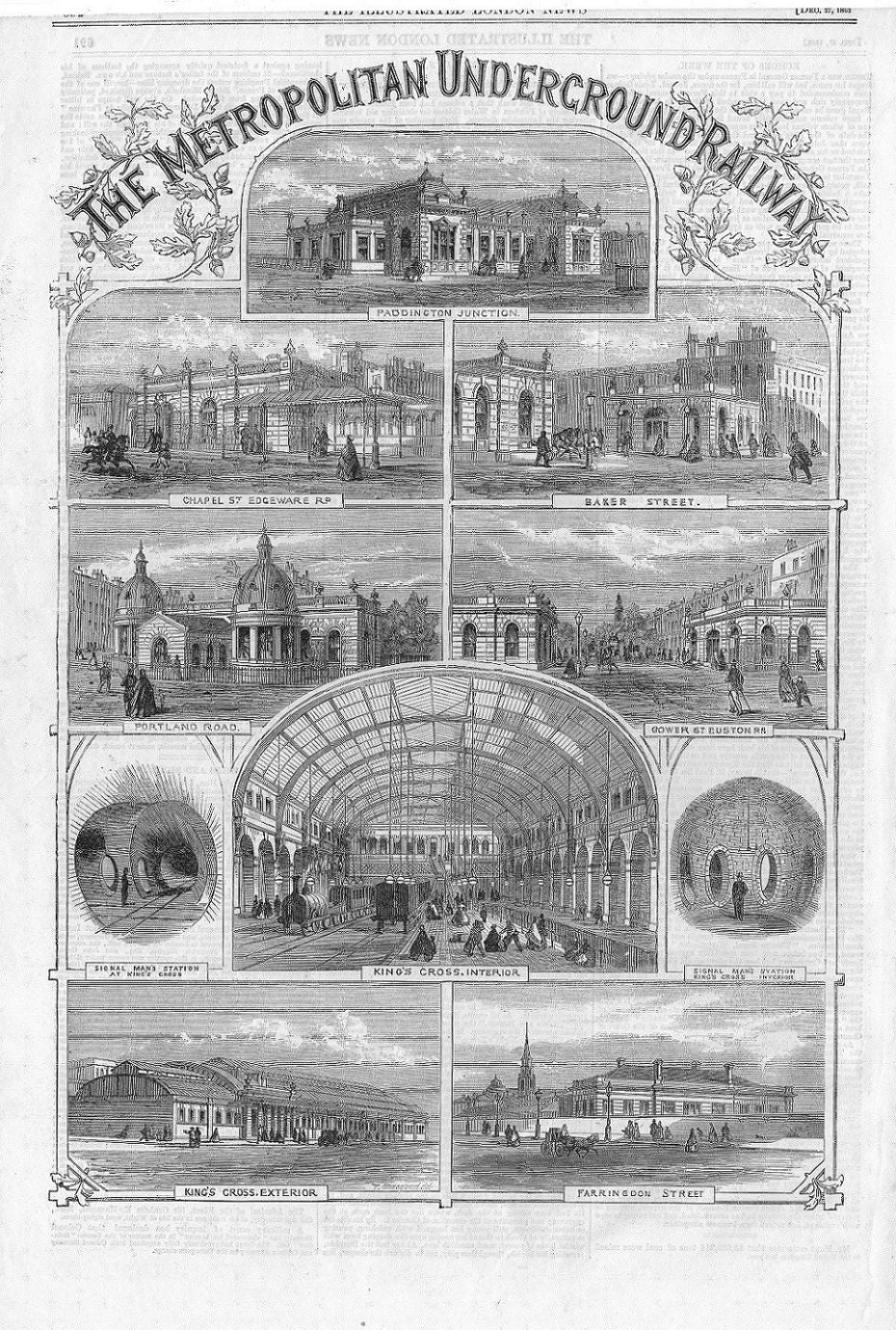 Metropolitan Railway Line antique print 1862