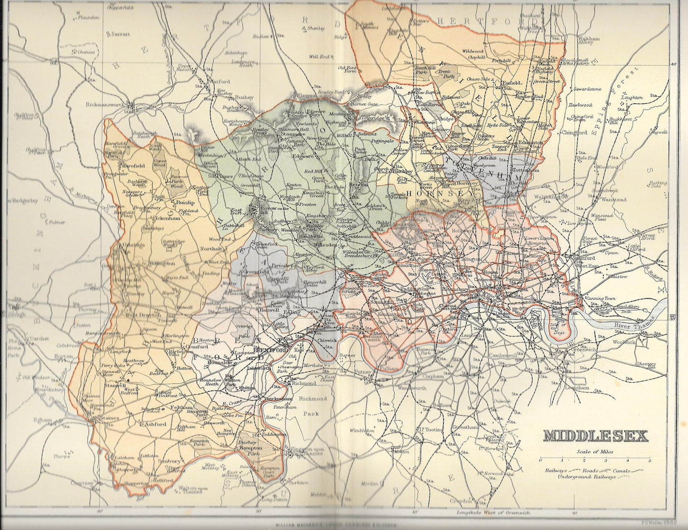 Middlesex antique map 1895