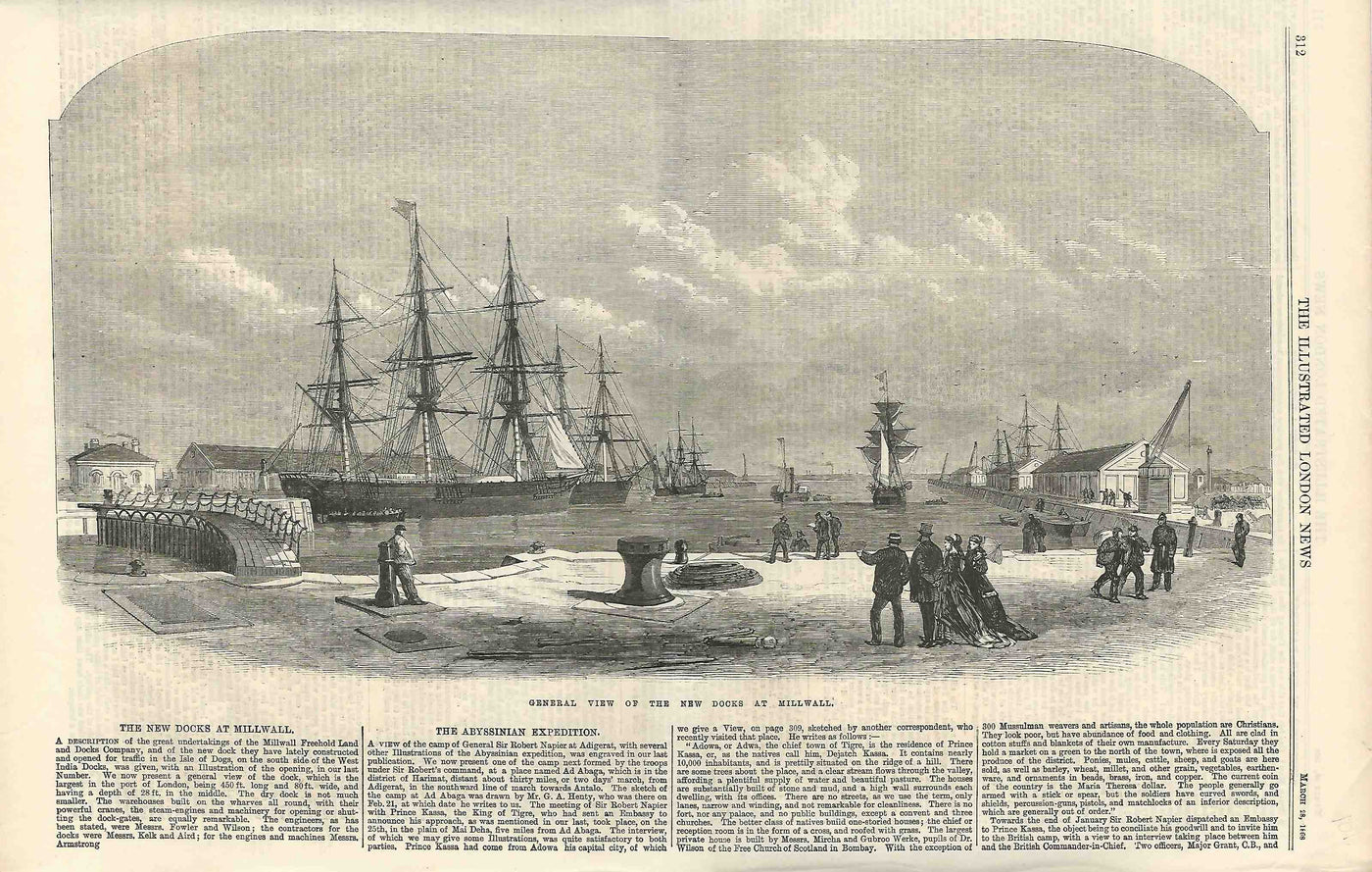 Millwall Docks Isle of Dogs antique print 1857