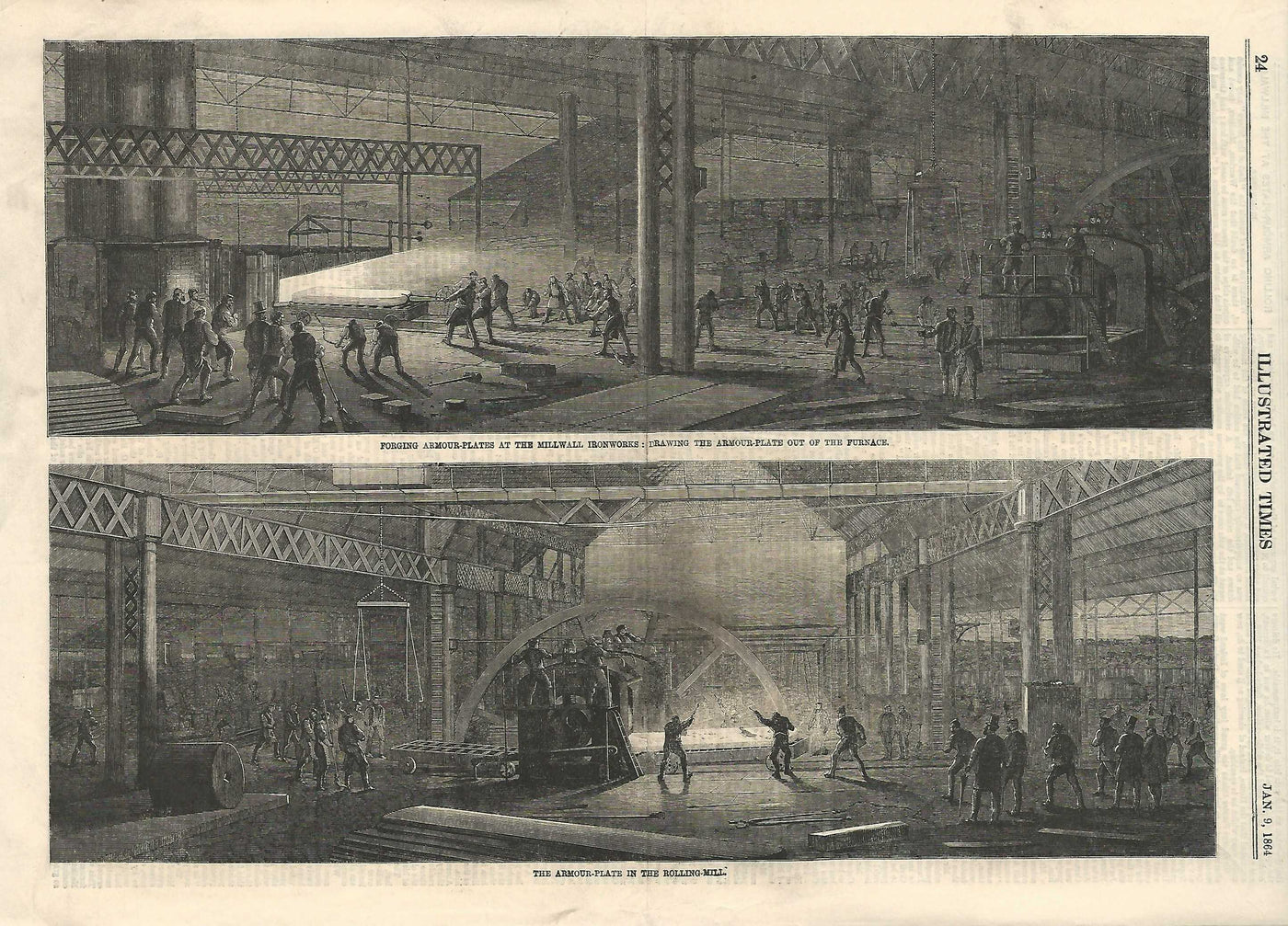 Millwall Ironworks armour-plating manufacture antique print