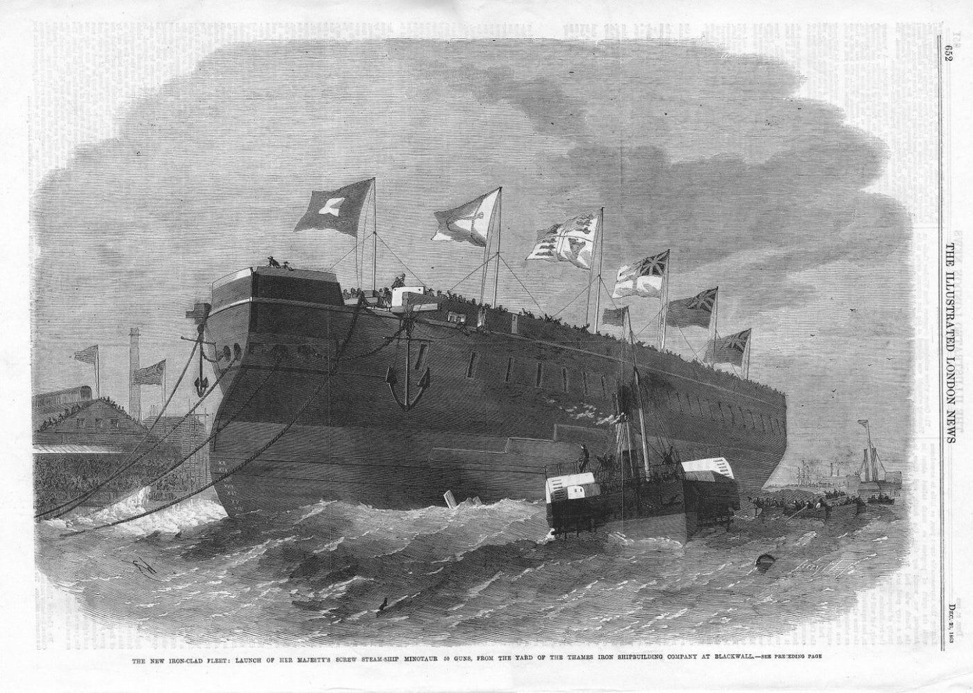 HMS Minotaur ironclad screw steamship antique print 1863