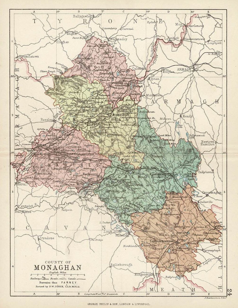 Monaghan Ireland antique map published 1882