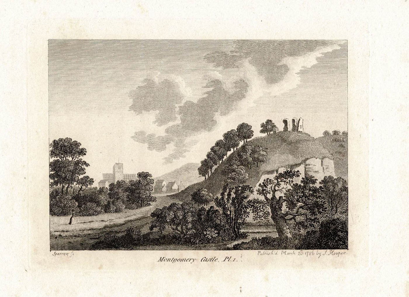 Montgomery Castle Montgomeryshire Wales antique print 1786