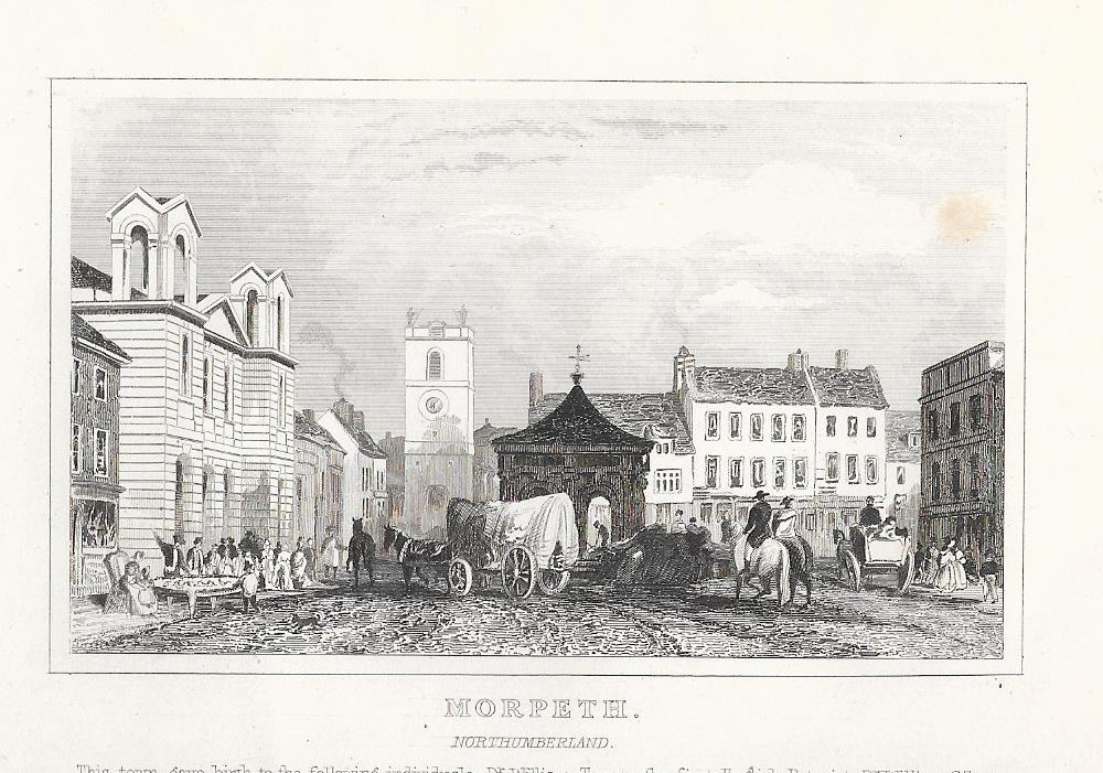 Morpeth Northumberland antique print 1845