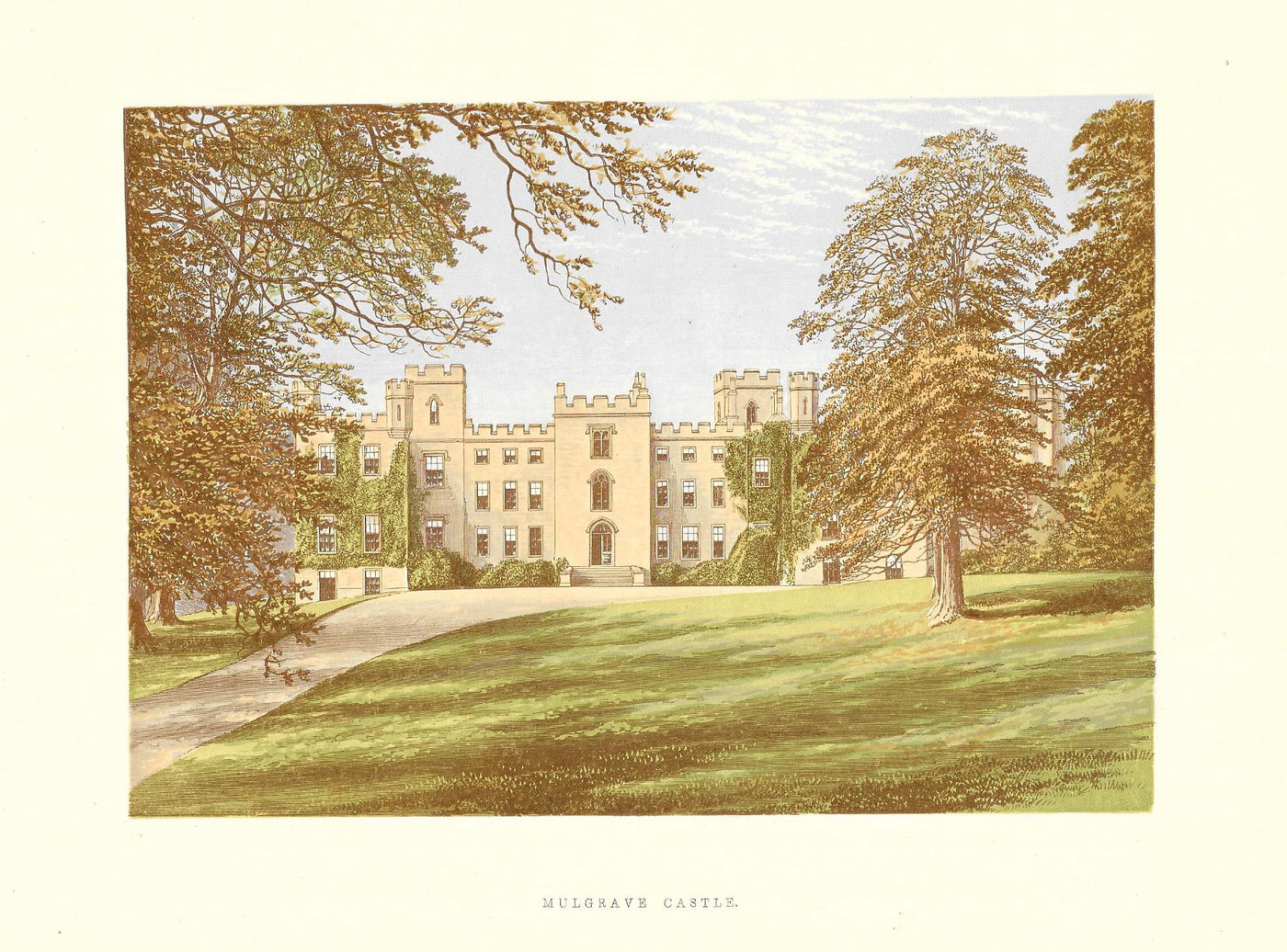 Mulgrave Castle near Whitby East Riding of Yorkshire antique print 1880