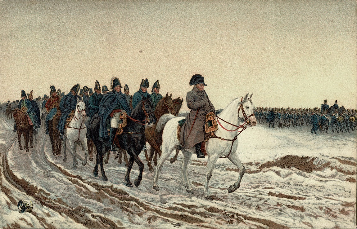 Napoleon Bonaparte invades Russia antique postcard
