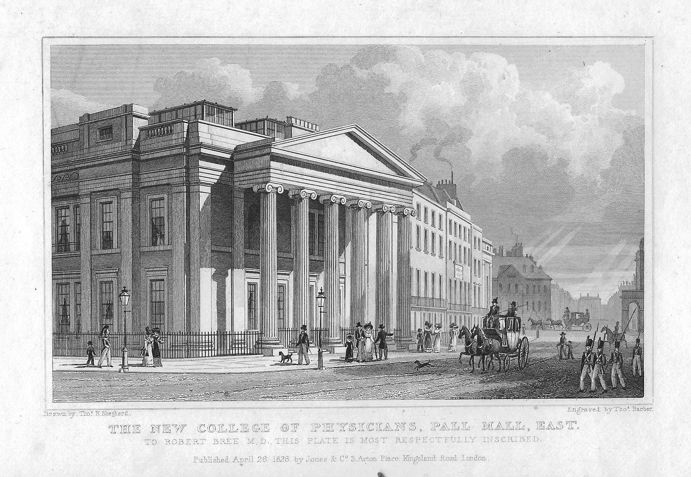 College of Physicians Pall Mall London antique print 1830