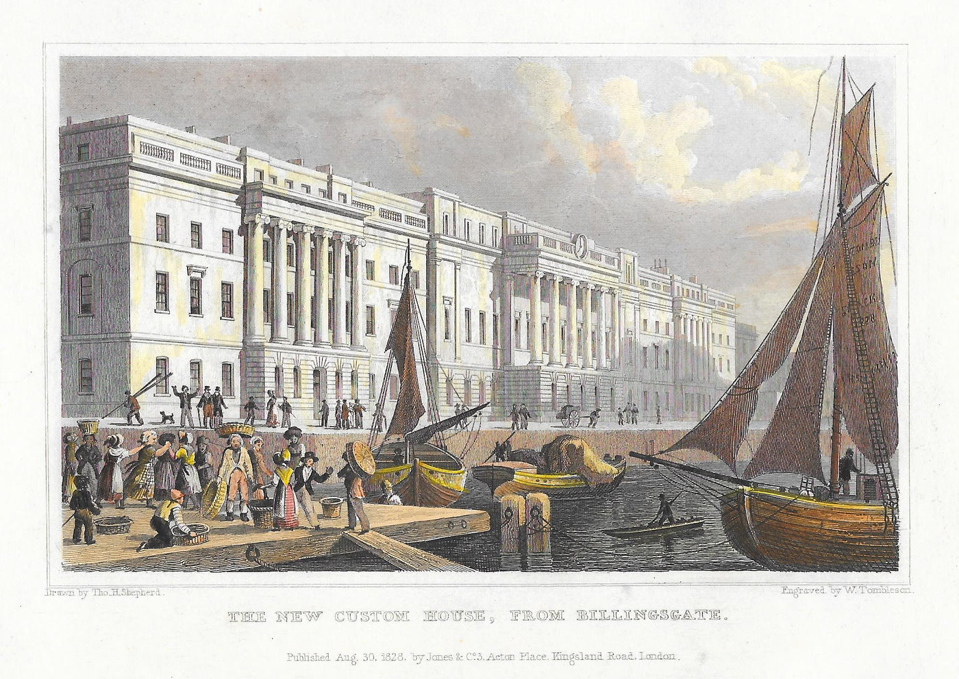Custom House from Billingsgate London antique print 1830