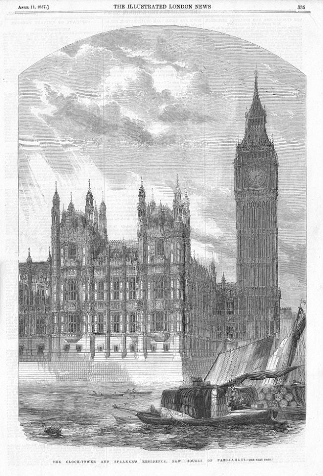 Houses of Parliament antique print published 1857
