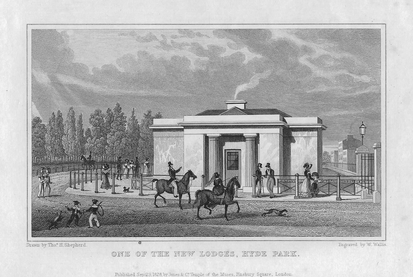 Hyde Park New Lodge London antique print 1830