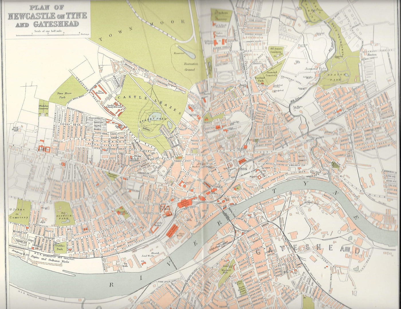 Newcastle Northumbria antique map
