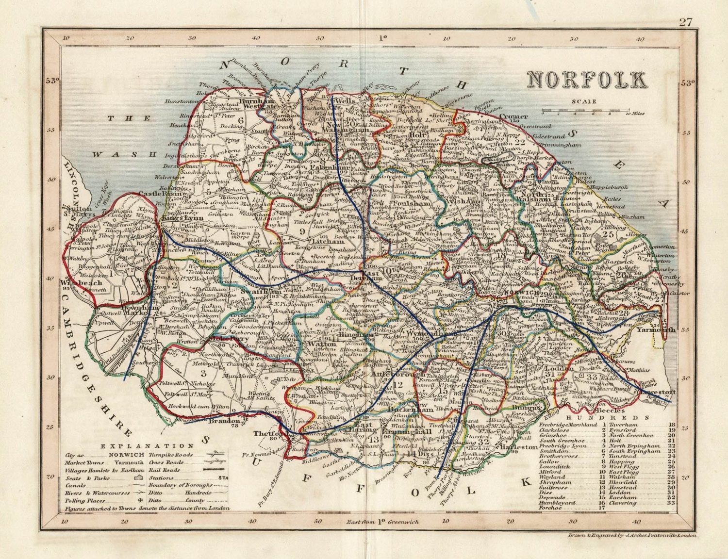 Norfolk antique map published c 1845 - Norfolk Antique Map Dugdale 1845 2 E1633593282402 