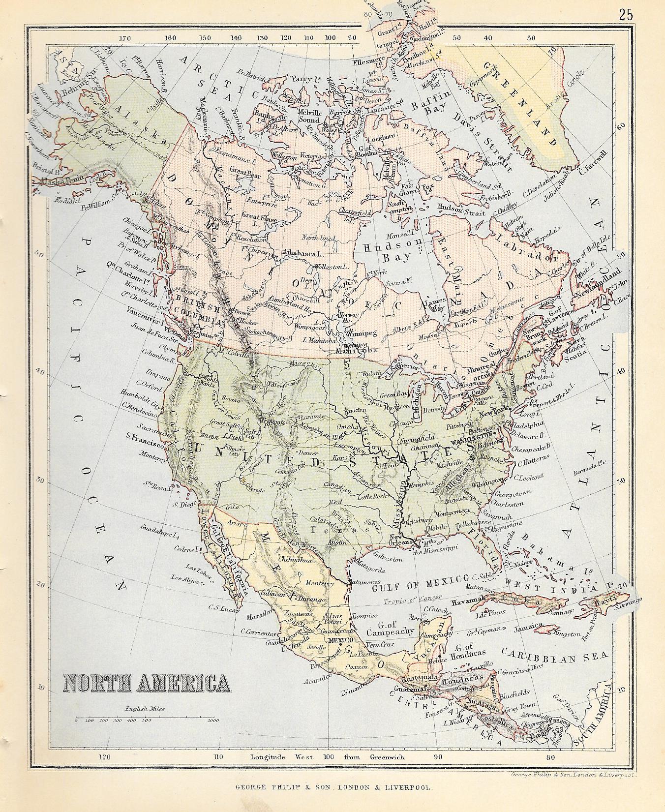 North America antique map 1882