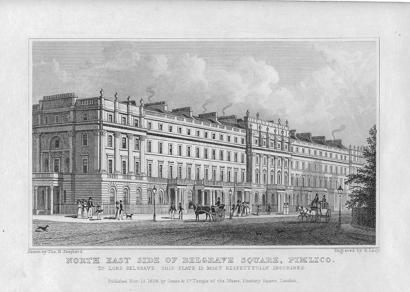 Belgrave Square Pimlico London antique print 1830