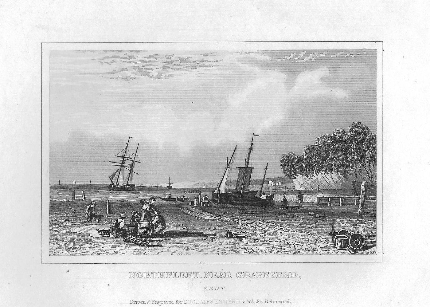 Northfleet Kent antique print 1845