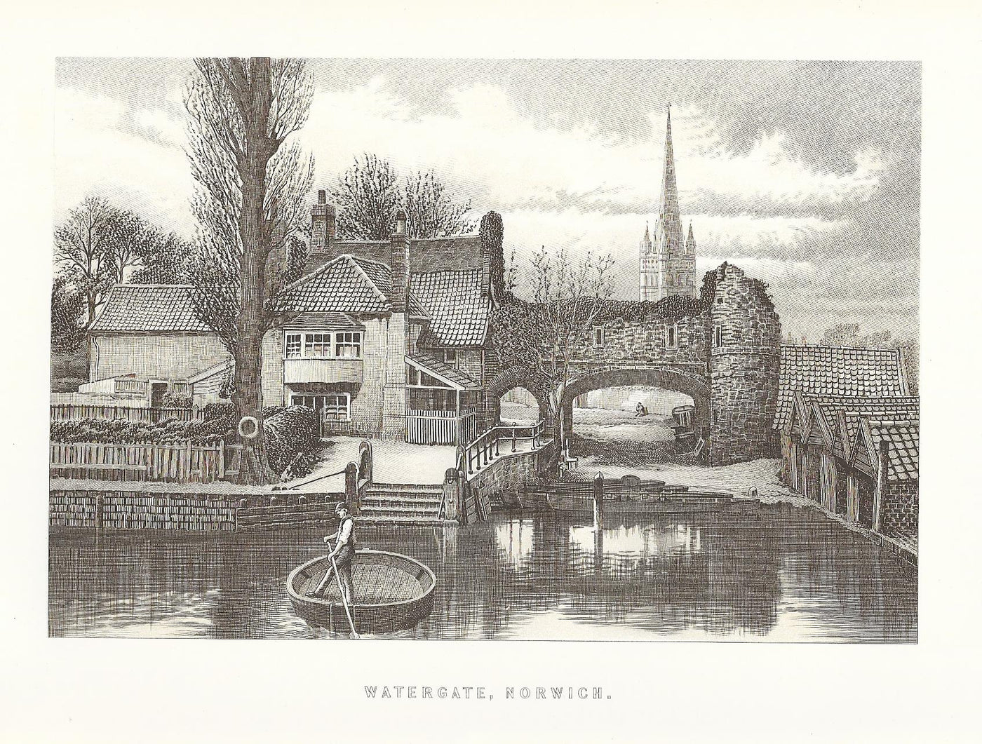 Norwich Watergate antique print 1894