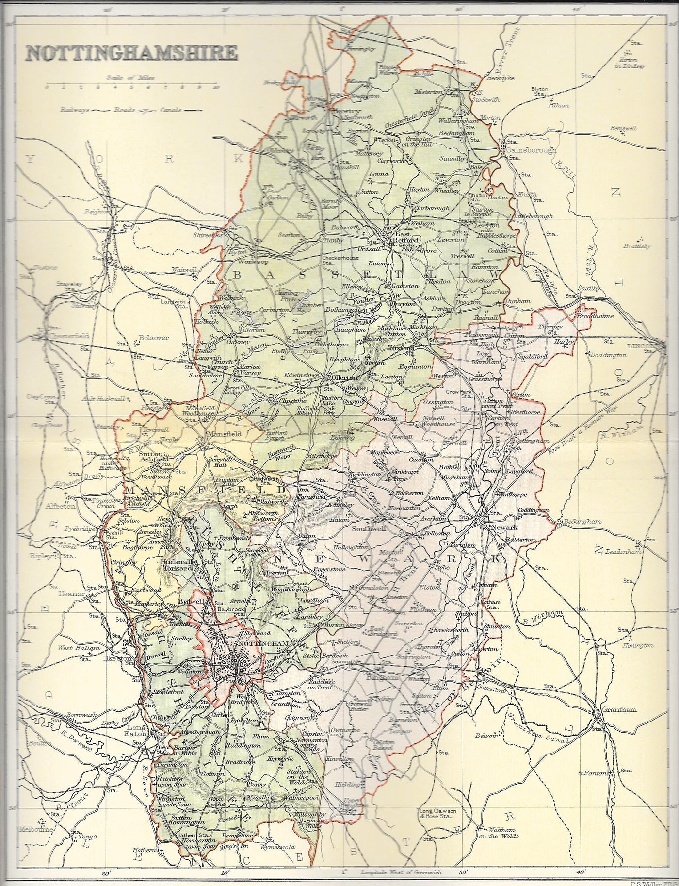 Nottinghamshire antique map published 1895