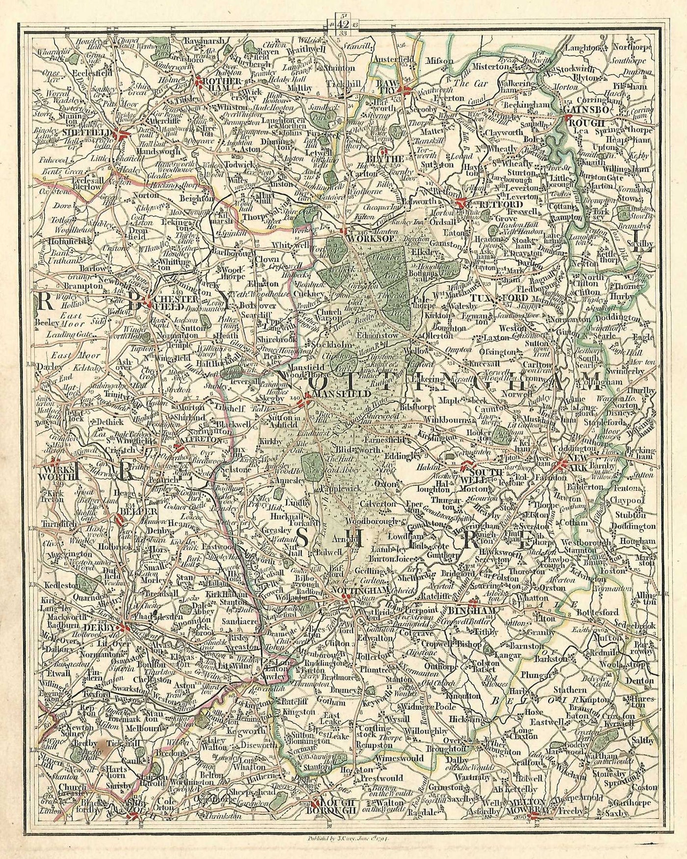 Nottinghamshire Derbyshire Yorkshire Leicestershire Lincolnshire antique map