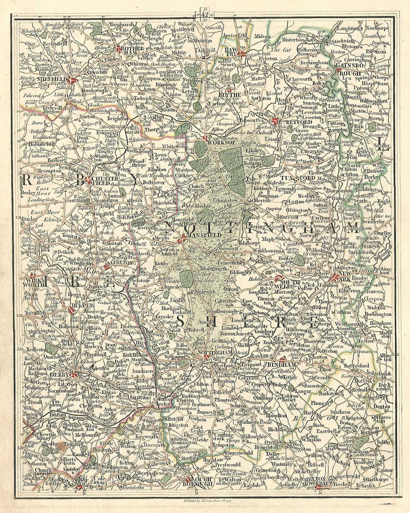 Nottinghamshire Derbyshire Yorkshire Leicestershire Lincolnshire antique map 1794