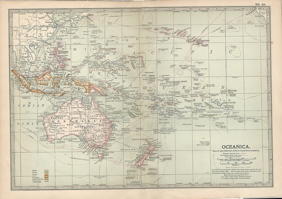Oceania antique map from Encyclopedia Britannica 1903