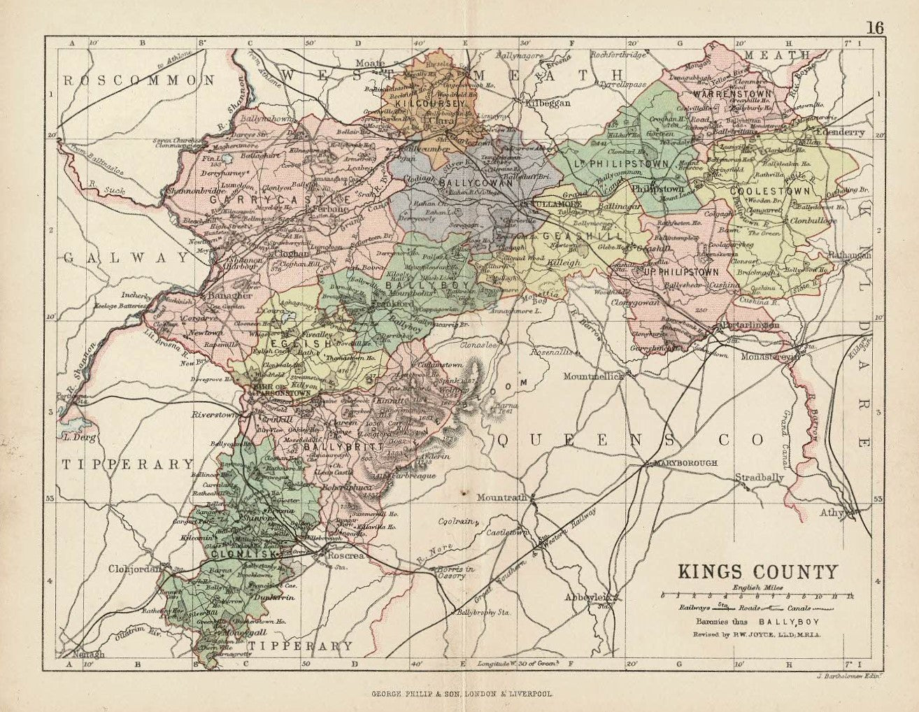 Offaly (Kings County) Ireland antique map 1882