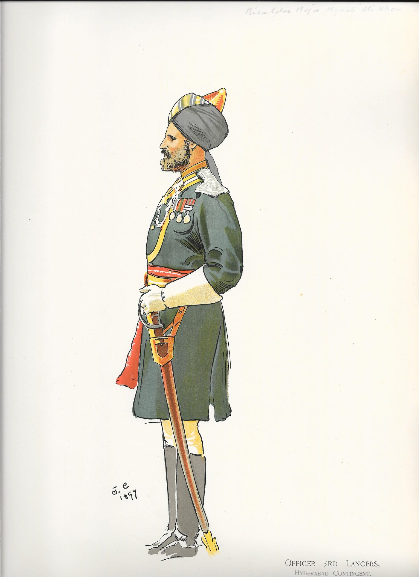 British Indian Army Lancers Hyderabad Contingent antique print 1900