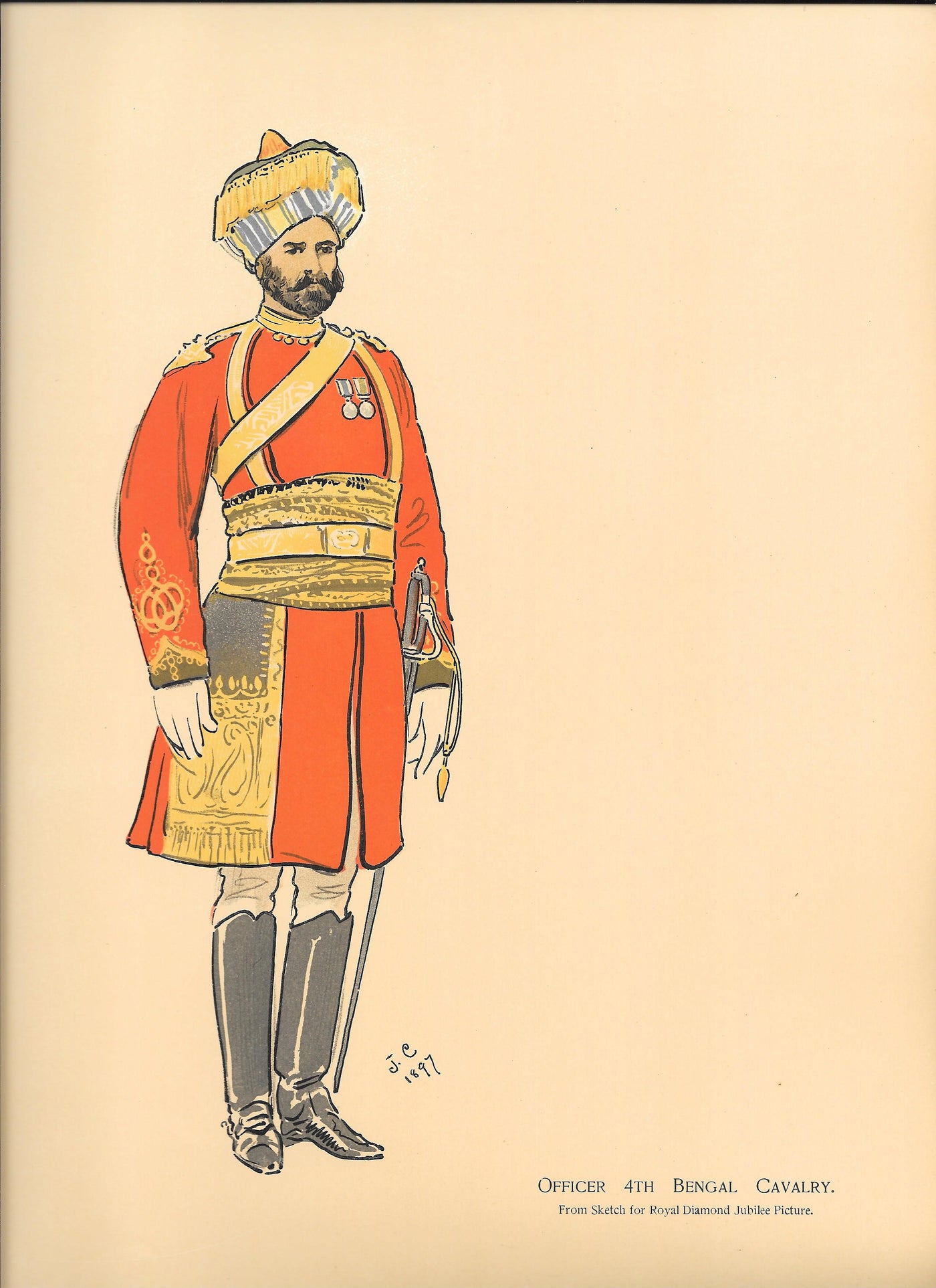British Indian Army Bengal Cavalry antique print