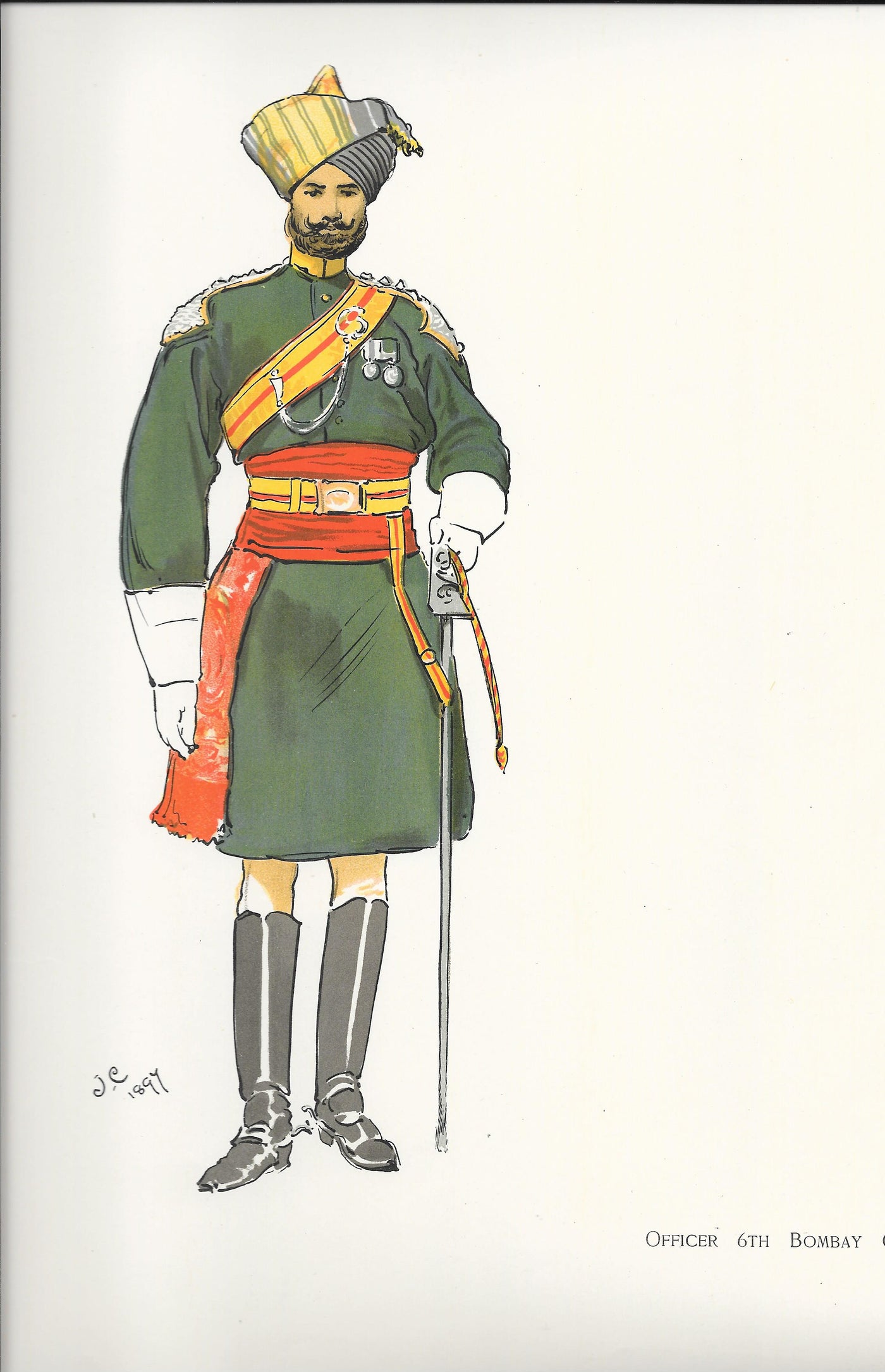 Indian Army Officer Bombay Cavalry antique print 1900