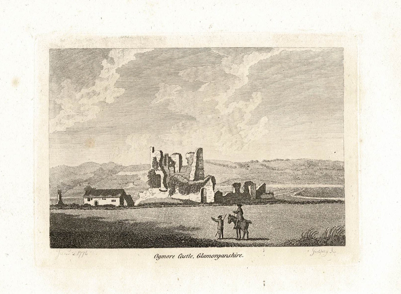 Ogmore Castle Glamorganshire Wales antique print 1776