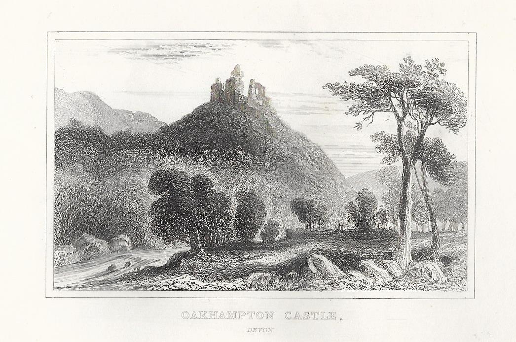 Okehampton Castle Devon antique print 1845