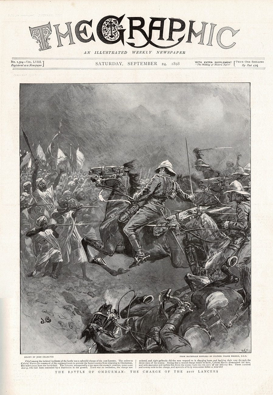 21st Lancers charge at Battle of Omdurman antique print