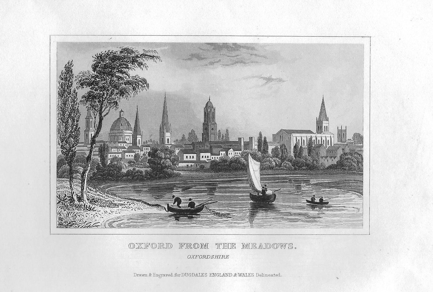 Oxford from the Meadows antique print