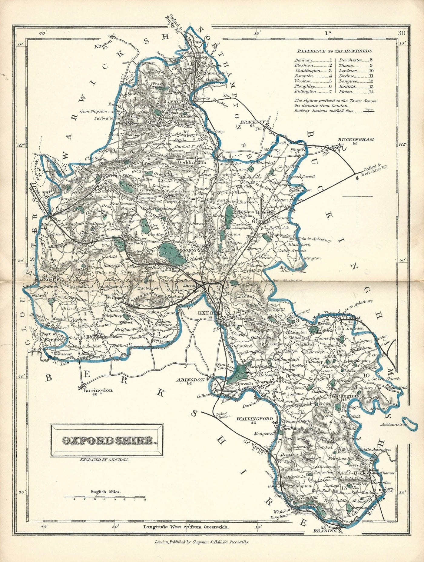 Oxfordshire antique map from English Counties c1860