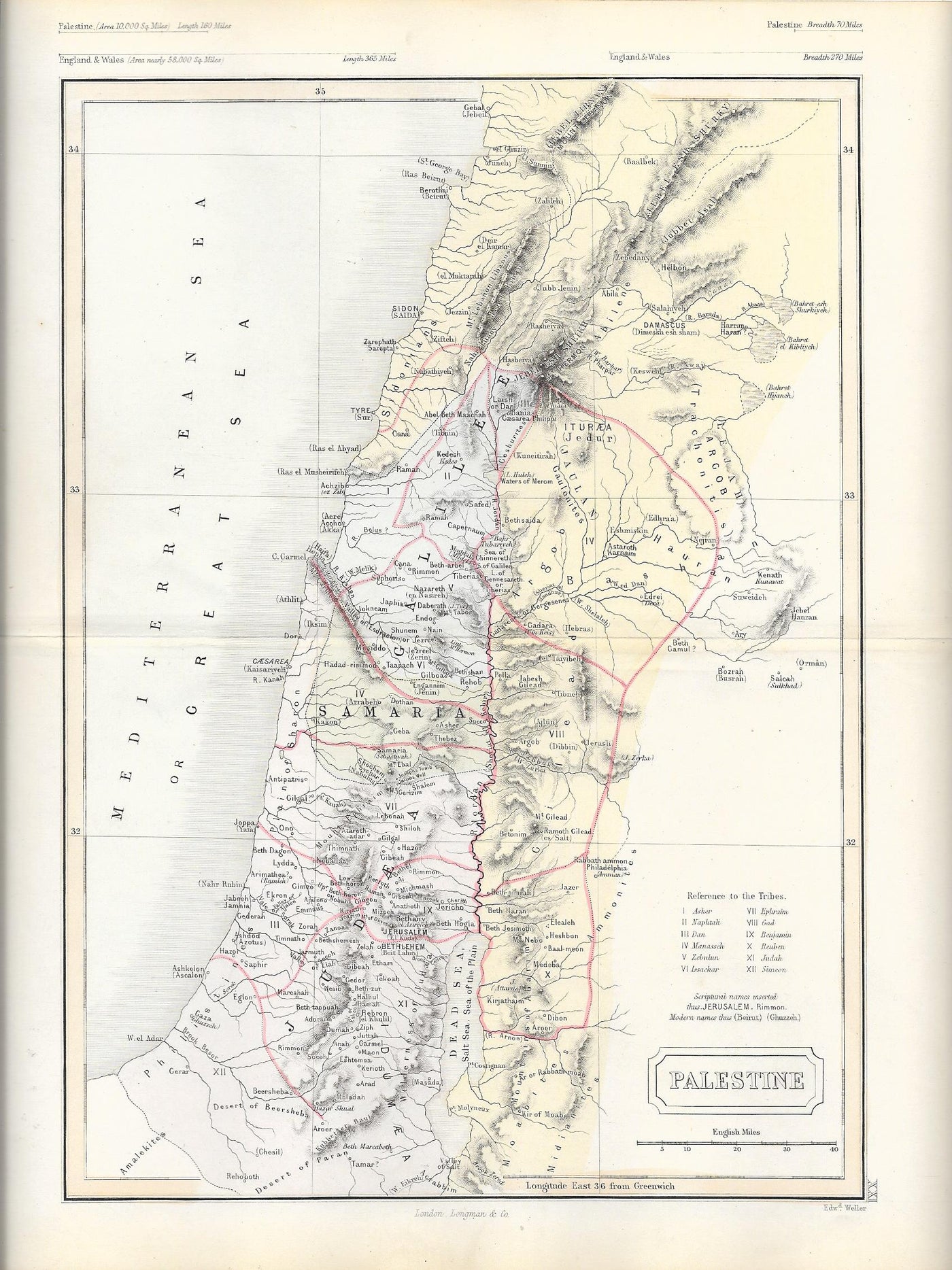 Palestine Israel antique map 1871