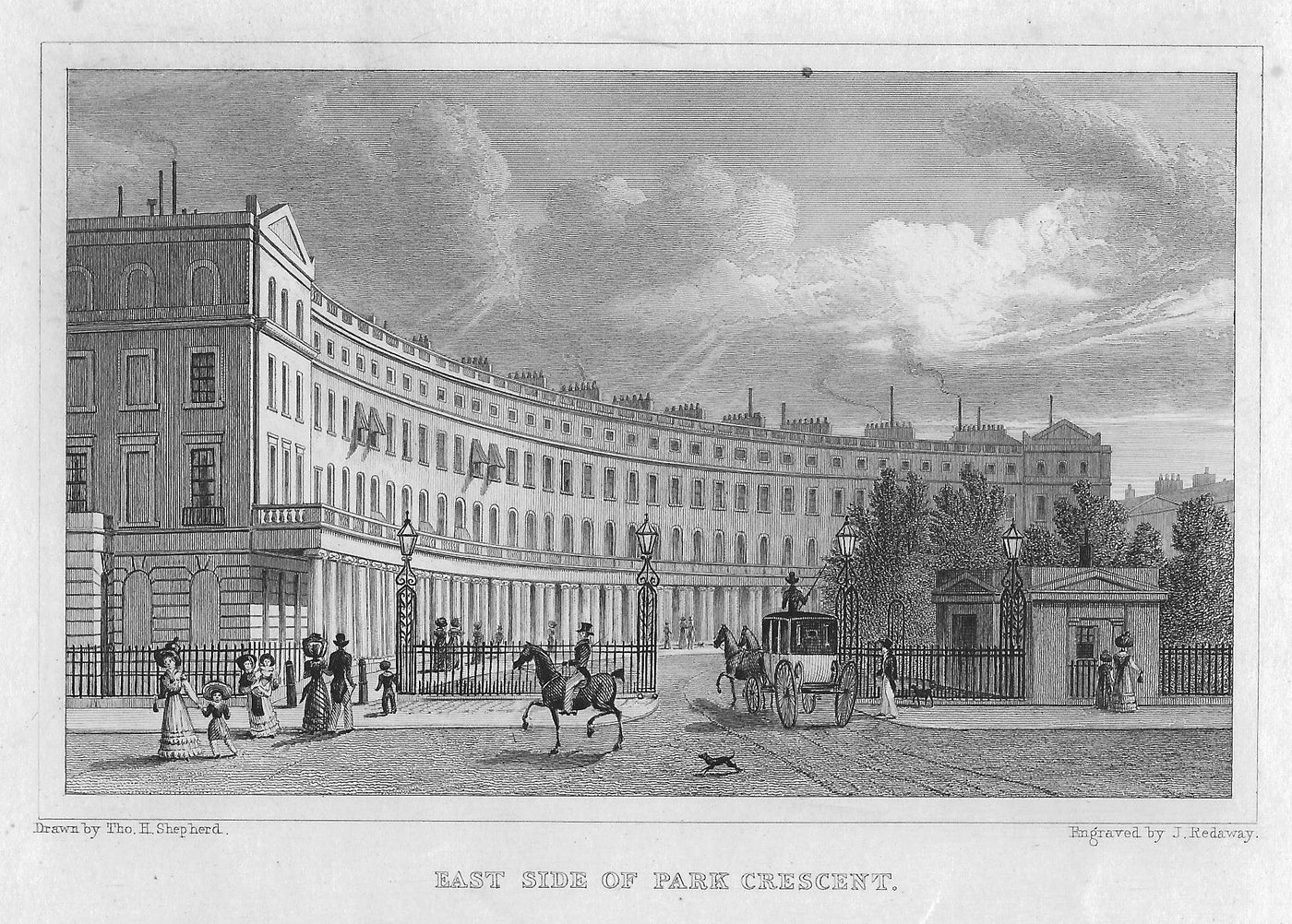Park Crescent Regent's Park London antique print 1830