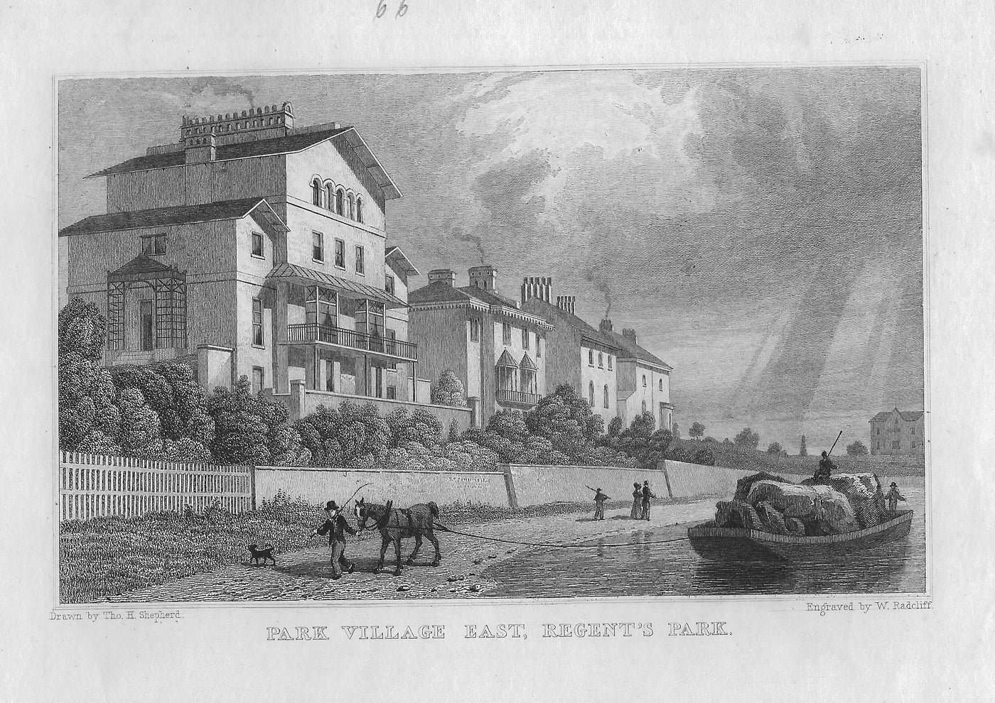 Park East Regent's Canal Regent's Park London antique print published 1830