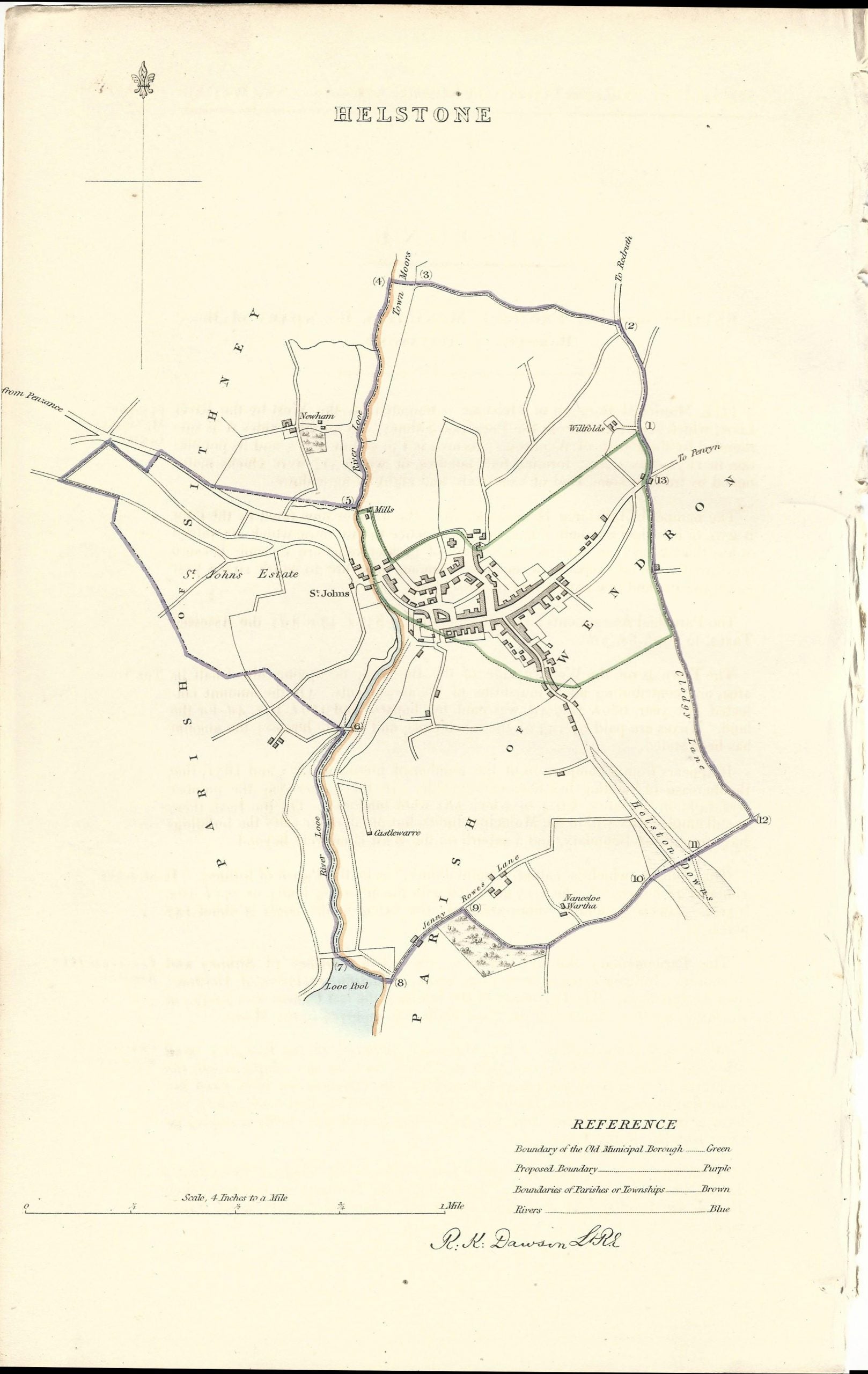Helston Map Helstone Cornwall Ordnance Survey antique map 1837 – Maps and Antique ...