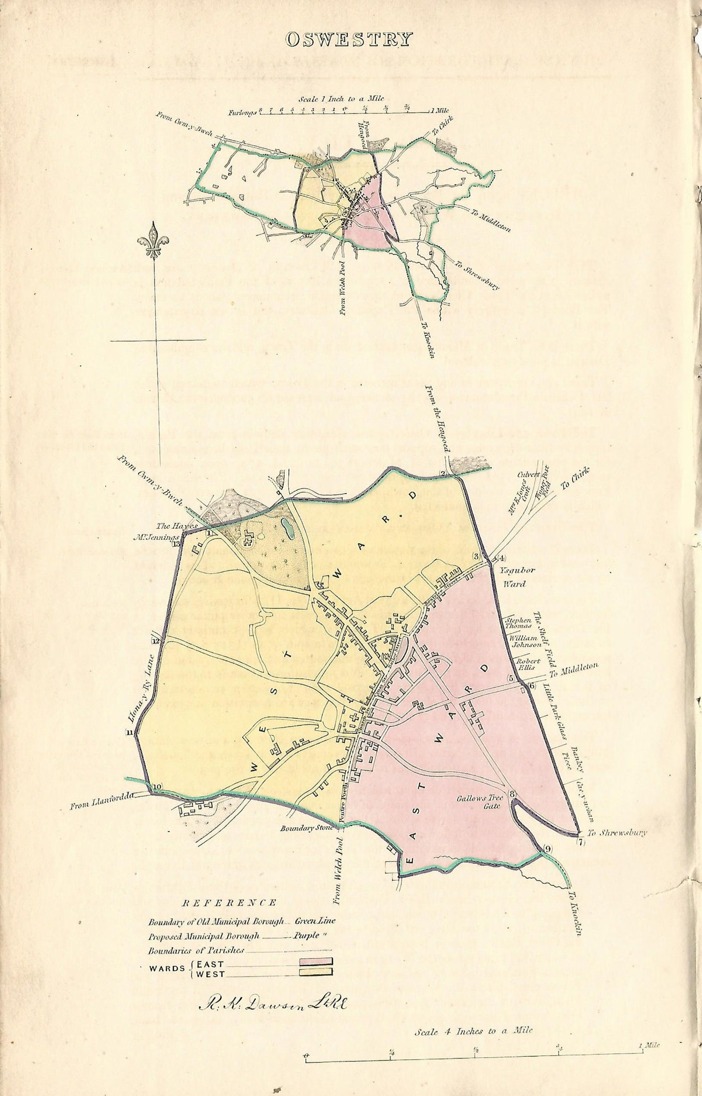 Oswestry antique map Parliamentary Boundary Commission