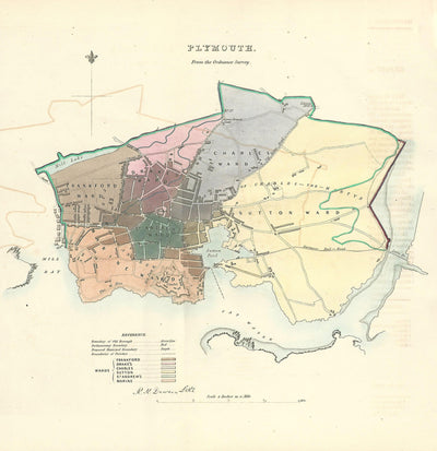 Plymouth Devon antique map Boundary Commission 1837