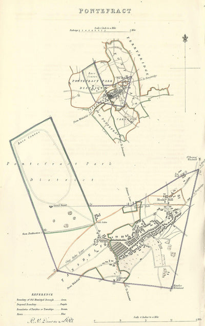 Pontefract Yorkshire West Riding antique map 1837