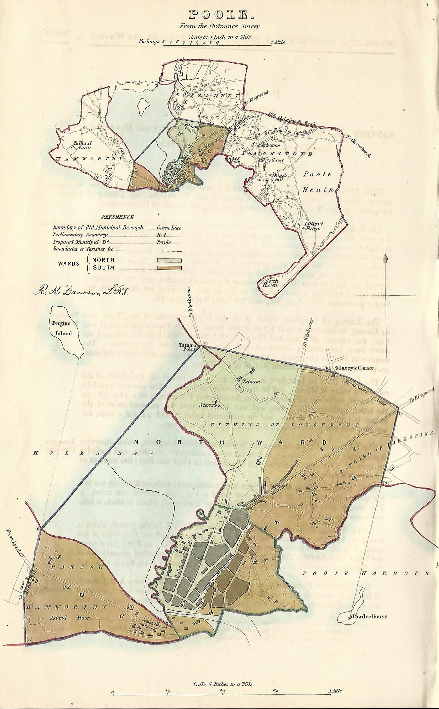 Poole Dorset antique map Boundary Commission 1837