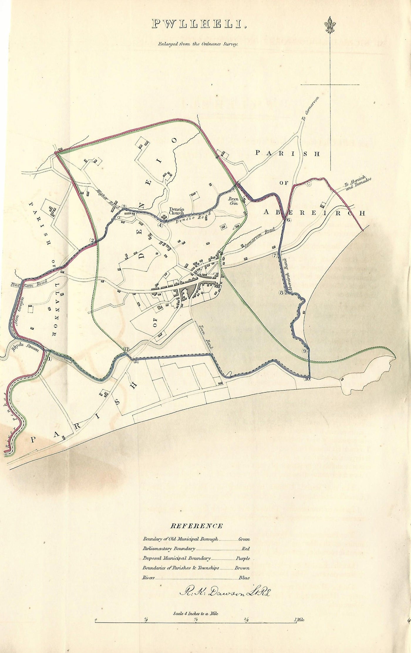 Pwllheli Gwynedd Cymru Wales antique map 1837