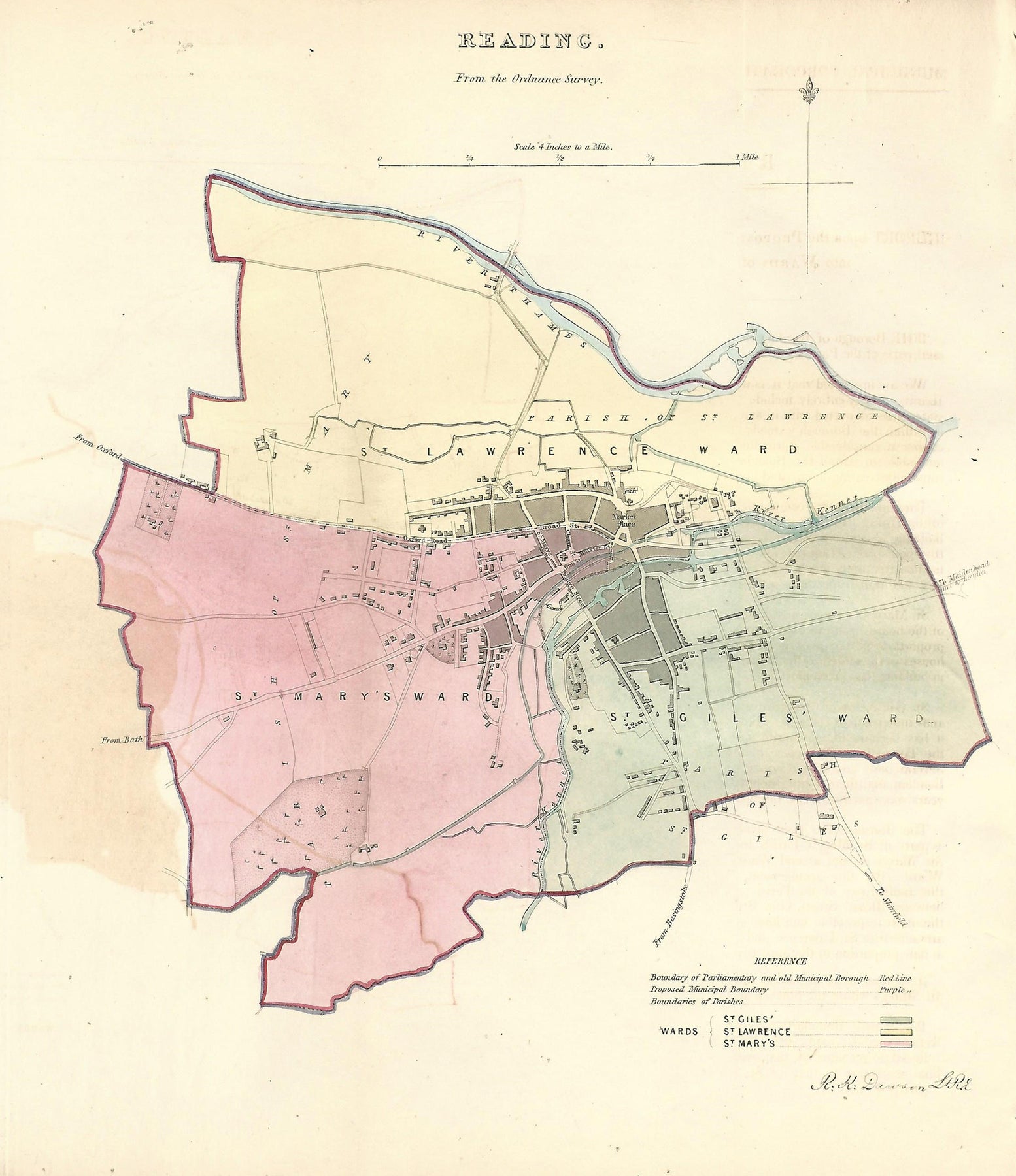 Reading Borough Reading Berkshire Boundaries Commission antique map published 1837 ...