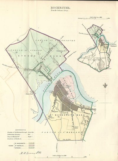 Rochester Strood Kent Boundary Commission antique map 1837